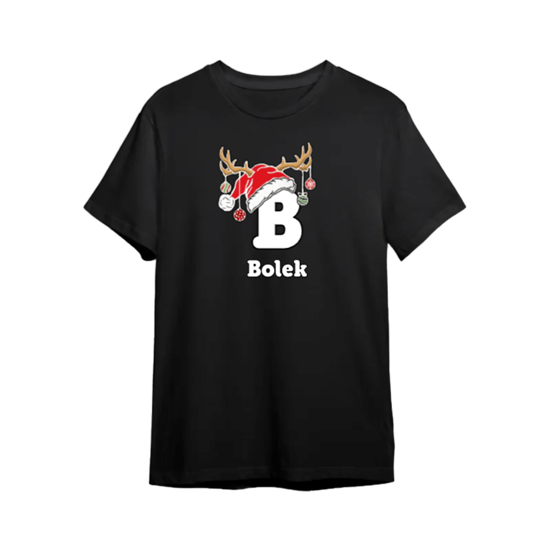 Personalizowana Koszulka - Świąteczne imię + literka - Mejkmi - Personalizowane Prezenty Dla Twoich Bliskich!
