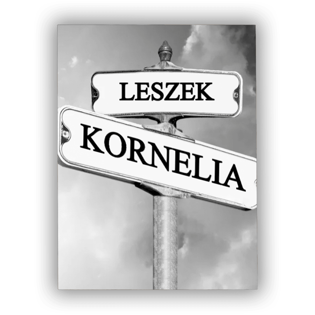 Personalizowany Obraz na płótnie dla pary - znak drogowy na Prezent na Walentynki - Mejkmi - Personalizowane Prezenty Dla Twoich Bliskich!