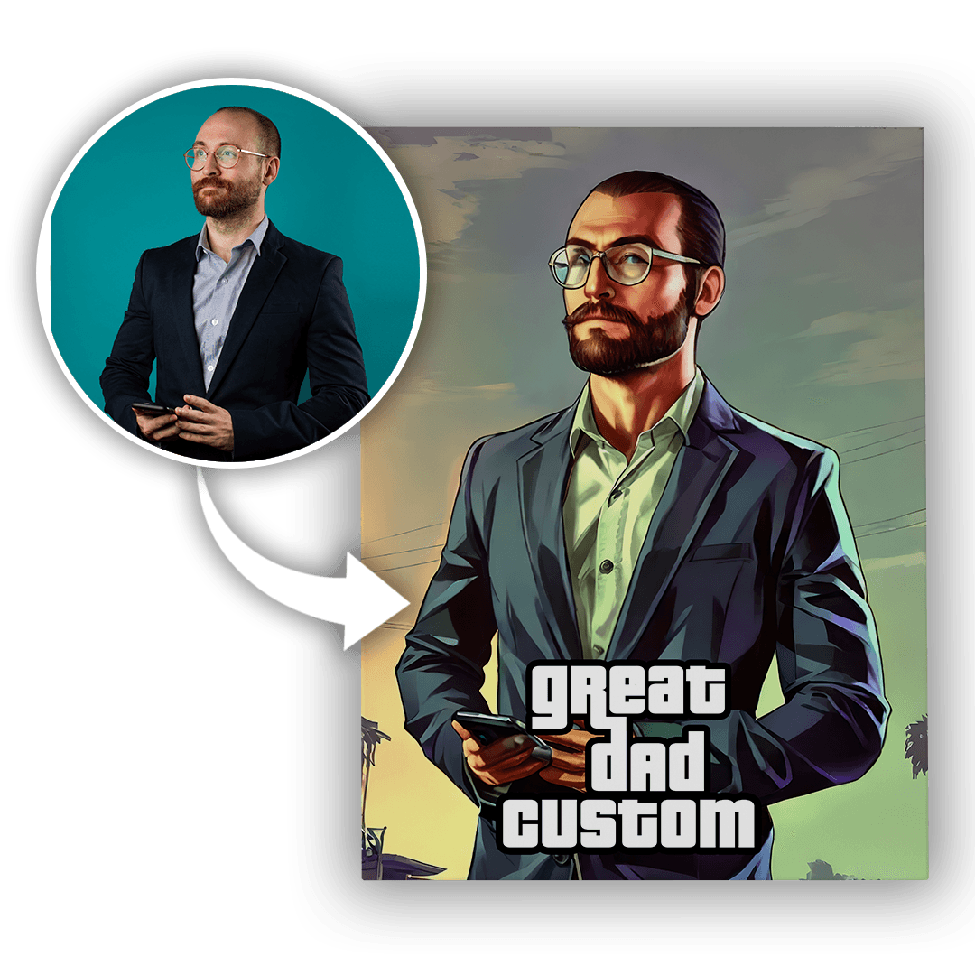 Personalizowany Obraz na płótnie w stylu okładki GTA V dla taty - Mejkmi - Personalizowane Prezenty Dla Twoich Bliskich!