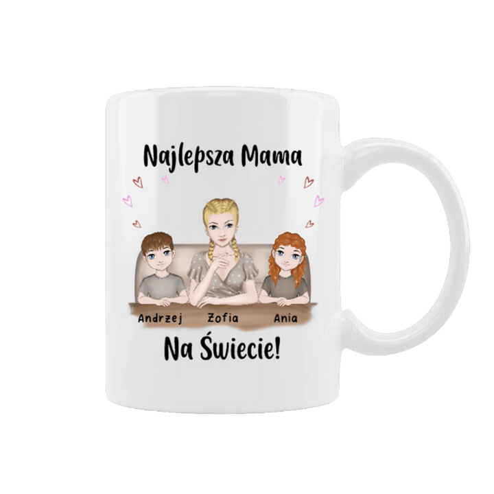 Personalizowany Kubek - Najlepsza mama na świecie do 4 osób - Mejkmi - Personalizowane Prezenty Dla Twoich Bliskich!